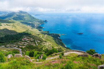 Panoramic view from San Biagio Mountain in Maratea, beautiful village overlooking the sea, in the...