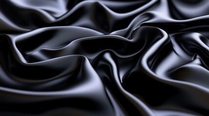 Fototapeta premium Close-up of black glossy fabric with rich, flowing folds and a smooth texture, exuding luxury and elegance, perfect for fashion and artistic designs