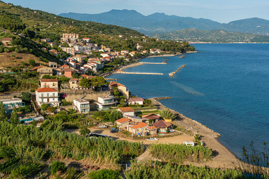 Panoramic view of Pioppi and  coastline. Campania, southern Italy.