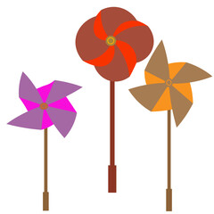 Three multi-colored paper windmills 