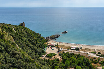 Scenic sight along the Lovers Path (Sentiero degli innamorati) in Ascea Marina, Cilento, Campania,...