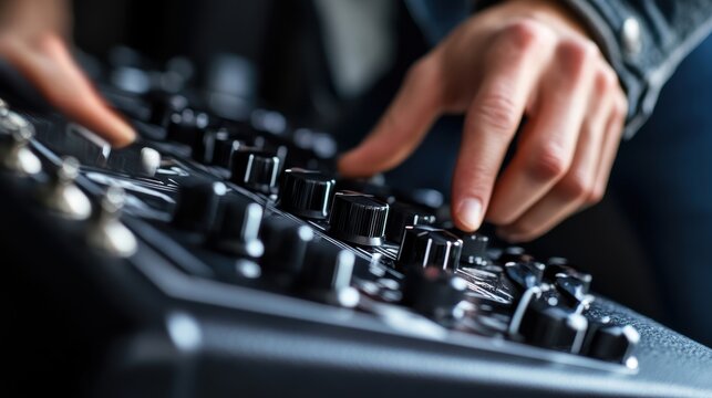 musician adjusting soundboard controls