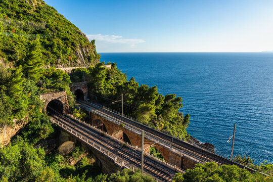 Panoramic coastal view near Maratea, in the Basilicata region of Italy.