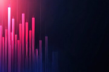 A vibrant abstract design featuring vertical bars in red and blue tones against a dark background, suggesting themes of technology and data visualization.