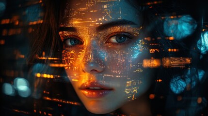 Portrait with digital overlay of urban elements