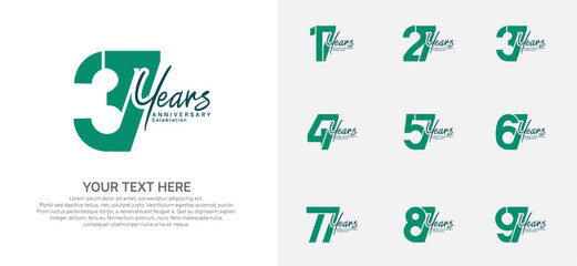 Anniversary logo set vector design, green color for celebration event
