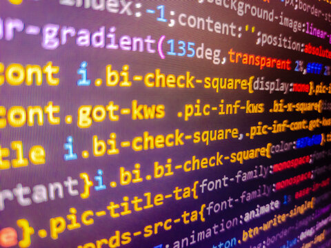 Compressed colored javascript code. Virus background. Stock market graph analysis. Software development monitor. Seamless  pattern. Template of website, selective focus. Failed reading data.