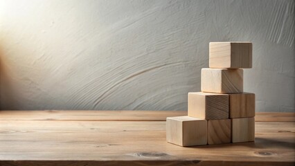 Wooden blocks arranged on a rustic table against a textured backdrop