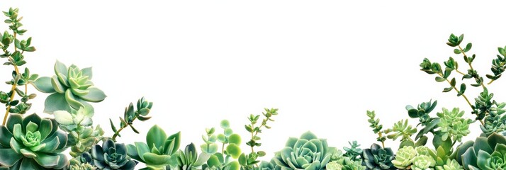 Obraz premium A variety of 3D succulent shapes stretching horizontally across a blank white space