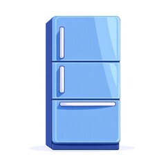 Blue refrigerator on a white isolated background.