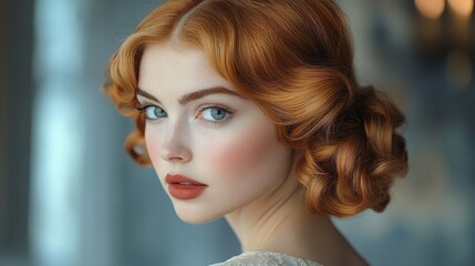 Naklejka premium Portrait young woman with styled red hair