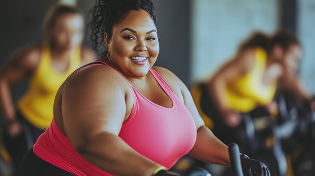 confident plus-size woman exercising at the gym