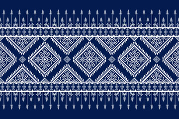 Geometric Ethnic Blue and White Pattern, Seamless Tribal Vector for Textiles. Abstract Traditional Geometric Pattern. Design for Fabric, Backgrounds, Wrapping, Wallpaper, Carpet. Vector illustration.