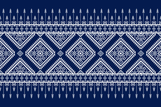 Geometric Ethnic Blue and White Pattern, Seamless Tribal Vector for Textiles. Abstract Traditional Geometric Pattern. Design for Fabric, Backgrounds, Wrapping, Wallpaper, Carpet. Vector illustration.