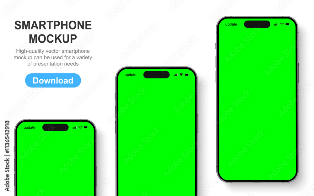 Poster smartphone mockup front view, 3d mobile phones, high quality smart phone mockup for ui ux presentati