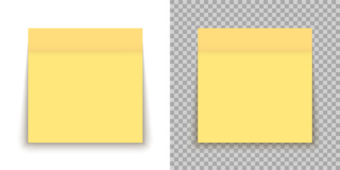Yellow sticky note isolate, yellow office memo template, sticky paper with shadow - vector
