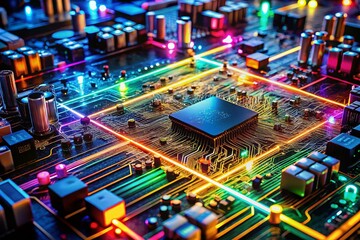 Obraz premium Long Exposure Circuitry: Electronic Engineering, Computer Hardware, Technology, Innovation