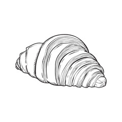Croissant is perfect for design caffeine . Hand drawn vintage style .Vector illustration. Isolated on white background.