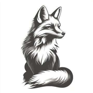 Gray fox illustration, sitting profile.