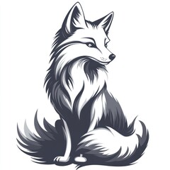 Obraz premium Elegant stylized fox sitting, grayscale illustration.