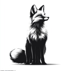Obraz premium Black and white illustration of a fox sitting.