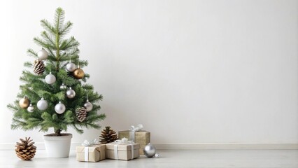 Minimalist Christmas Tree Decor with Elegant Ornaments and Gifts