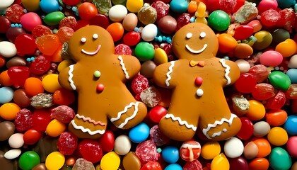 Firefly gingerbread men friends surrounded by gumdrops,Tis the season to share smiles, sweet treats