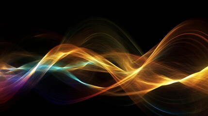 Abstract gold light waves on black background, banner, wallpaper, phone background