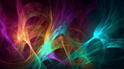 Abstract rainbow colored light waves on black background, banner, wallpaper, phone background