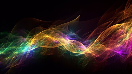 Abstract rainbow colored light waves on black background, banner, wallpaper, phone background