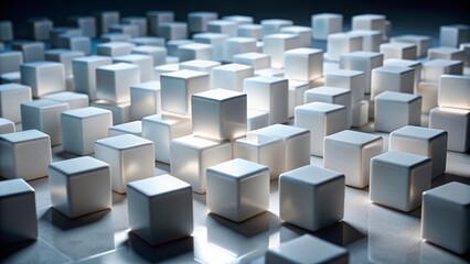 Low Light Photography Cubes: Clean White Plastic Cubes in Dark Ambient Lighting