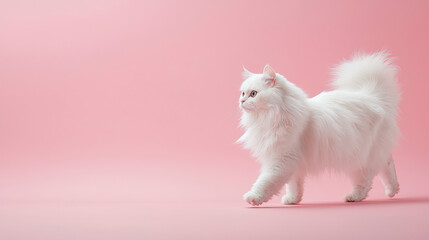 Fototapeta premium Fluffy White Persian Cat in a Commercial Setting