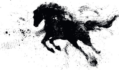 Black and White Horse Outlines Silhouette in motion Design