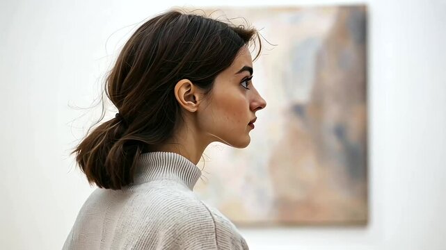 Sophisticated Woman Contemplating Abstract Painting