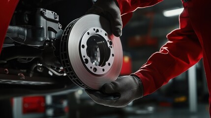 mechanic holding a car brake rotor