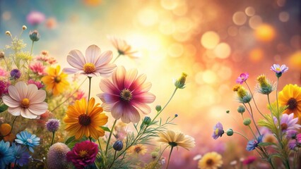 Obraz premium Vibrant Wildflower Meadow at Golden Hour, a Stunning Floral Display of Nature's Beauty