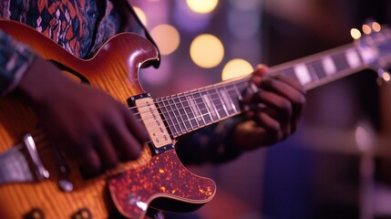 Obraz premium musician playing electric guitar on stage