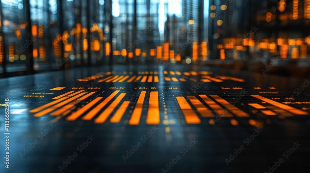 Poster abstract digital display with glowing data visualizations