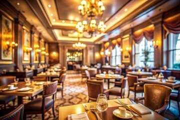 Luxurious Restaurant Interior, Blurred Background, High Depth of Field, Sophisticated Dining, Elegant Ambiance, Fine Dining, Restaurant Design