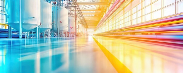 Fototapeta premium A wide shot of a life science manufacturing plant with towering bioreactors and pipelines, sleek industrial design blending with advanced technology, impressive and innovative mood