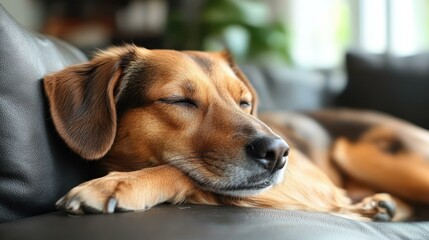 Resting Pup. Sleepy brown dog resting indoors cozy home relaxation