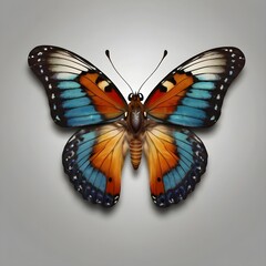 Fototapeta premium Butterfly image behind the lens, a magnificent back butterfly and its wings are very beautifully colored,white background,Generative Ai 
