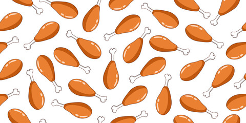 Chicken thigh cartoon seamless pattern. Chicken thigh illustration on white background