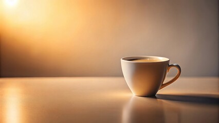 Obraz premium Warm Morning Light Illuminates a Single Cup of Coffee on a Table