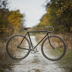 Fototapeta premium Bicycle on Autumn Forest Path, Peaceful and Scenic