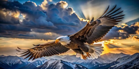 Fototapeta premium Majestic Eagle Soaring: Black and White Bird Photography, Wildlife Image, Avian Flight, Nature Pictures, Free Stock Photo