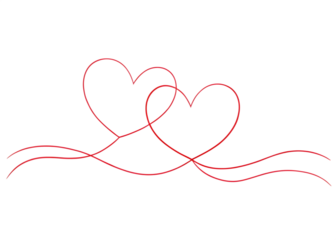 Continuous line drawing of two hearts on transparent background. Banner for valentine's day. Abstract hearts. PNG, ai generated
