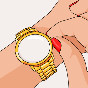 Minimalist Gold Watch Illustration on Feminine Hand