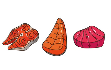 Fish seafood line art simple style isolated concept set