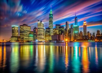 Naklejka premium Manhattan Night Lights: Hudson River Timelapse 4K UHD - NYC Cityscape